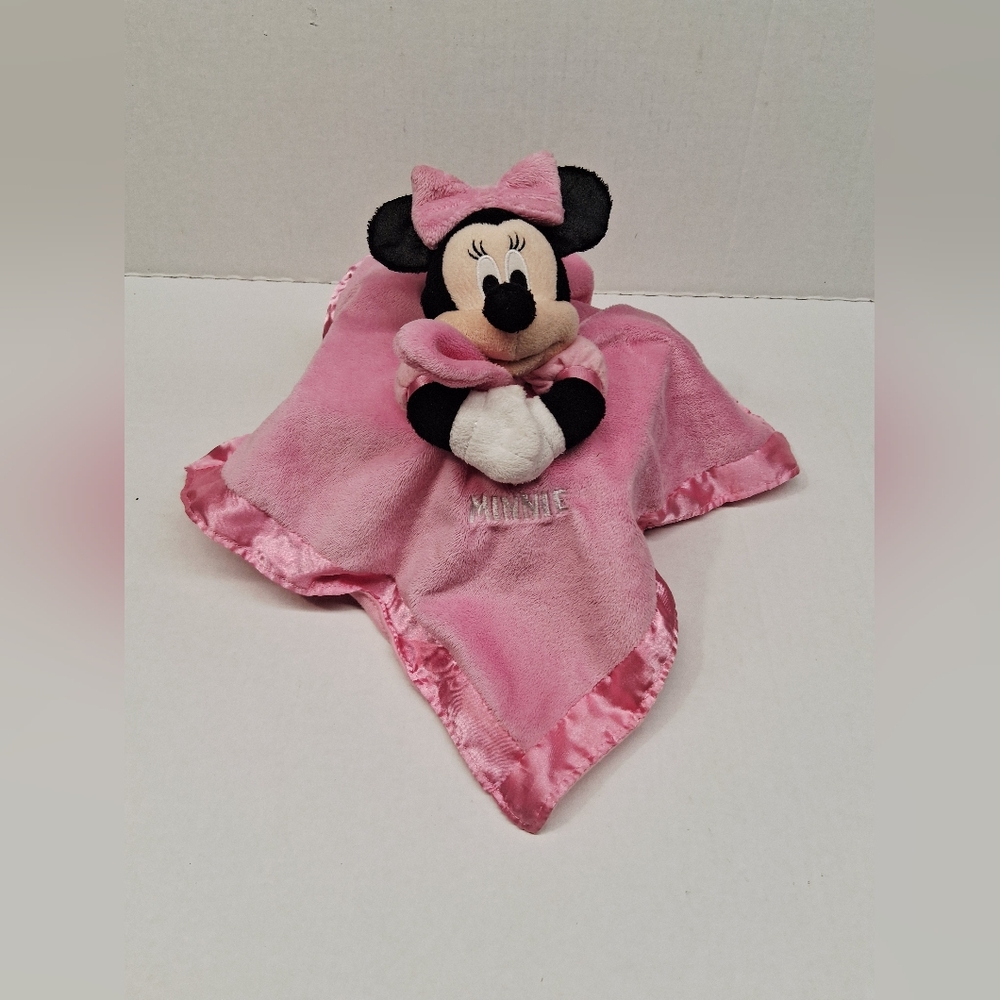 Disney Minnie Mouse Pink Soft Rattle Crinkle Lovey Security Blanket Satin Trim